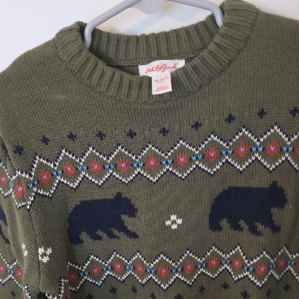Cat & Jack Olive Crewneck with Bear Design